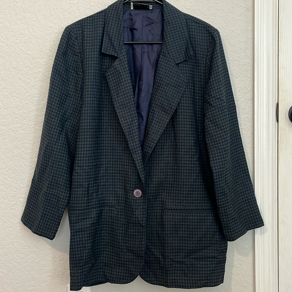 KENNETH MITCHELL beautiful navy and green checkered blazer - petite size 10